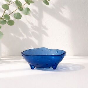 Cobalt Blue Scalloped Edge Footed Hobnail Candy Dish